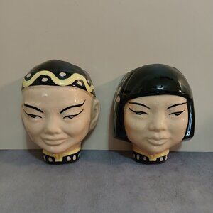 Mid-Century Pair of Asian Man & Woman Head Wall Pockets